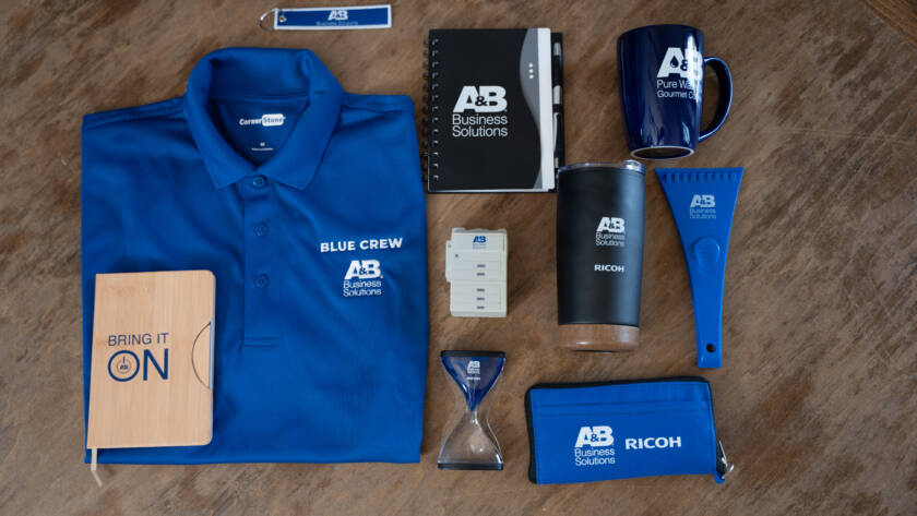 table with several items displayed with the A&B Business logo